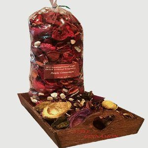 Dried Scented Potpourri Apple Cinnamon Scent with Rustic Wooden Fragrance Tray